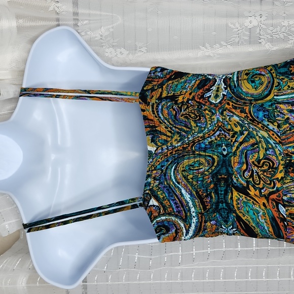 2/$25 Green and Blue Boho Paisley Print Maxi V-Neck Sundress W/ Bead Detail SzM - Picture 4 of 8